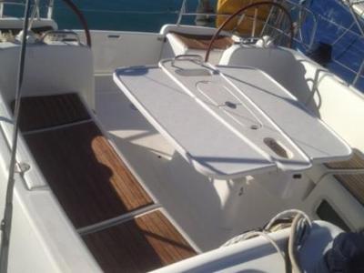 Salon of Via Col Vento, a Beneteau Cyclades 39.3 sailboat at Milazzo, Italy