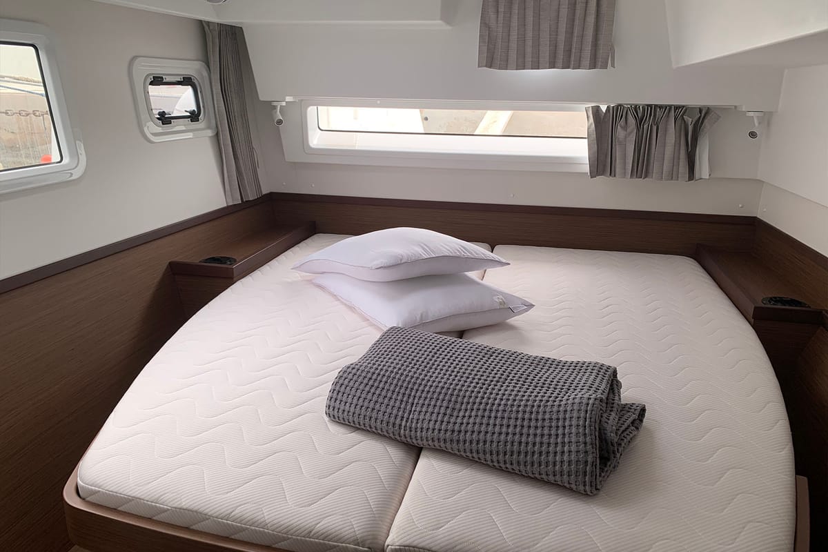 Cabin on Zoe, a Lagoon 42 catamaran at Lavreotiki Municipal Unit, Greece
