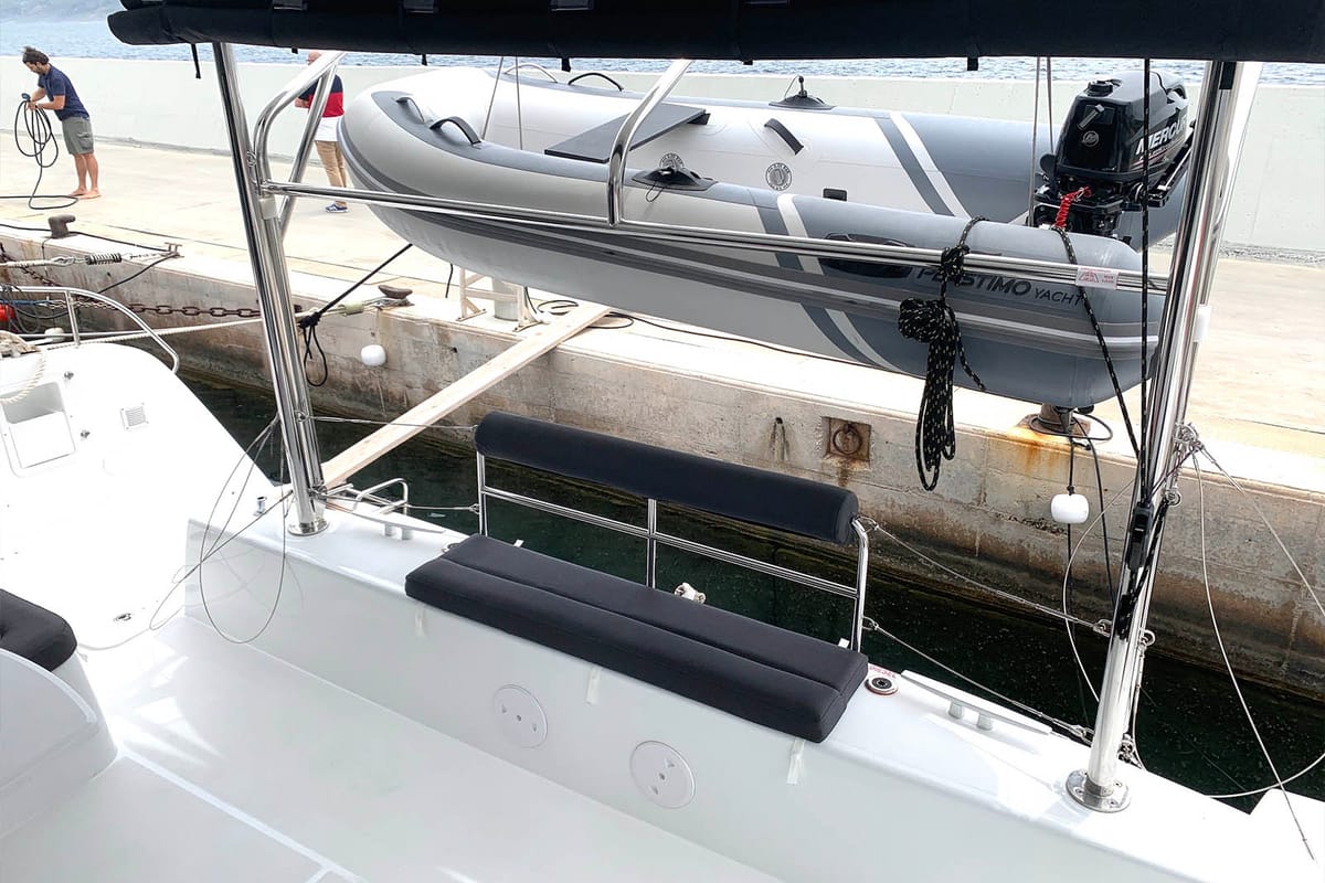 Deck of Zoe, a Lagoon 42 catamaran at Lavreotiki Municipal Unit, Greece