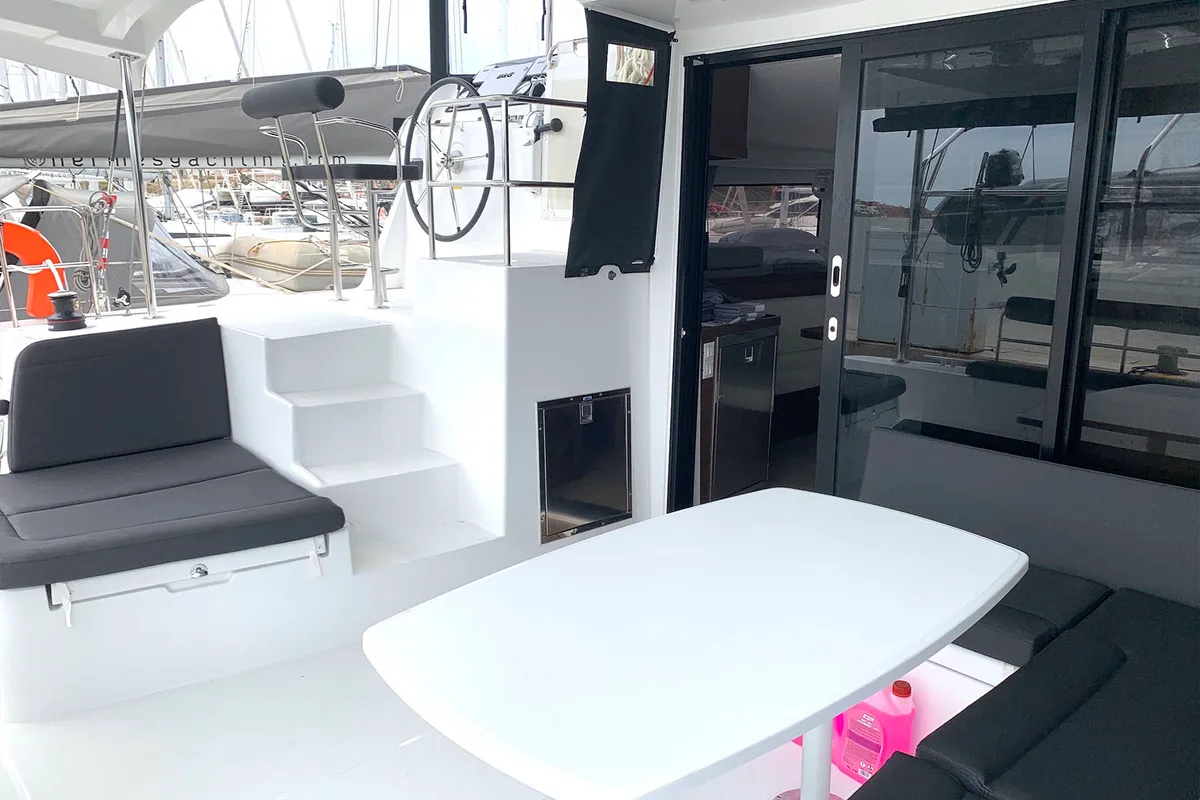 Deck of Zoe, a Lagoon 42 catamaran at Lavreotiki Municipal Unit, Greece