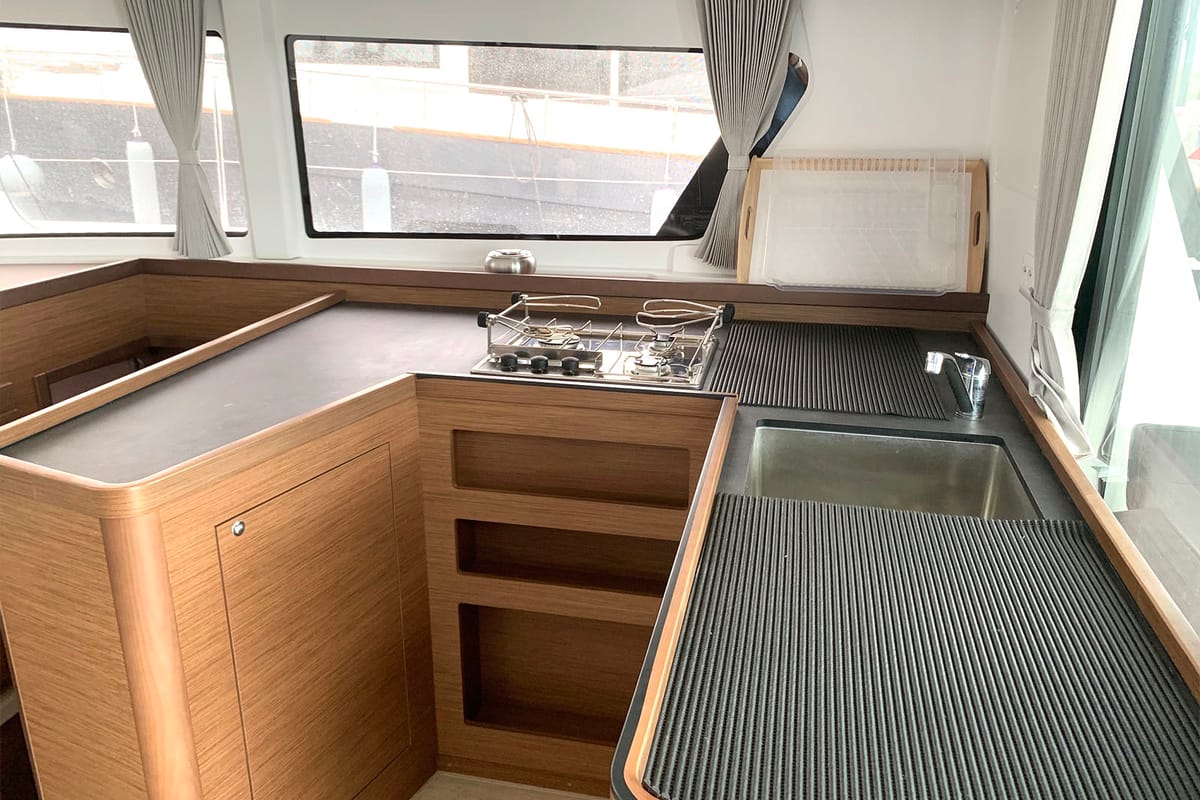 Deck of Zoe, a Lagoon 42 catamaran at Lavreotiki Municipal Unit, Greece