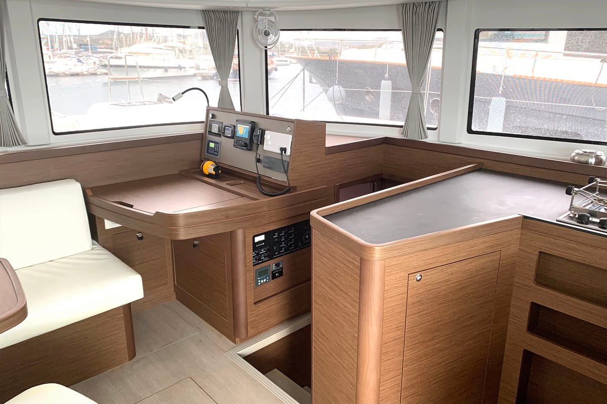 Deck of Zoe, a Lagoon 42 catamaran at Lavreotiki Municipal Unit, Greece