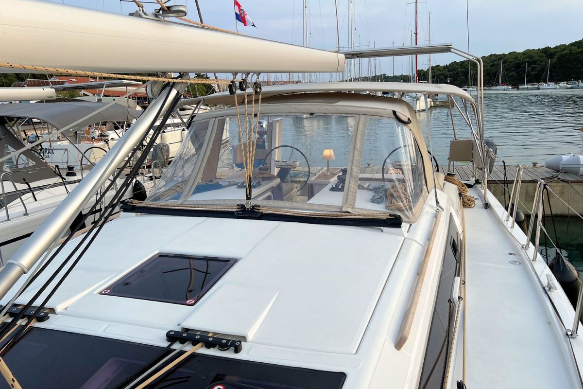 Deck of Kaja, a Dufour 430 GL sailboat at Grad Pula, Croatia