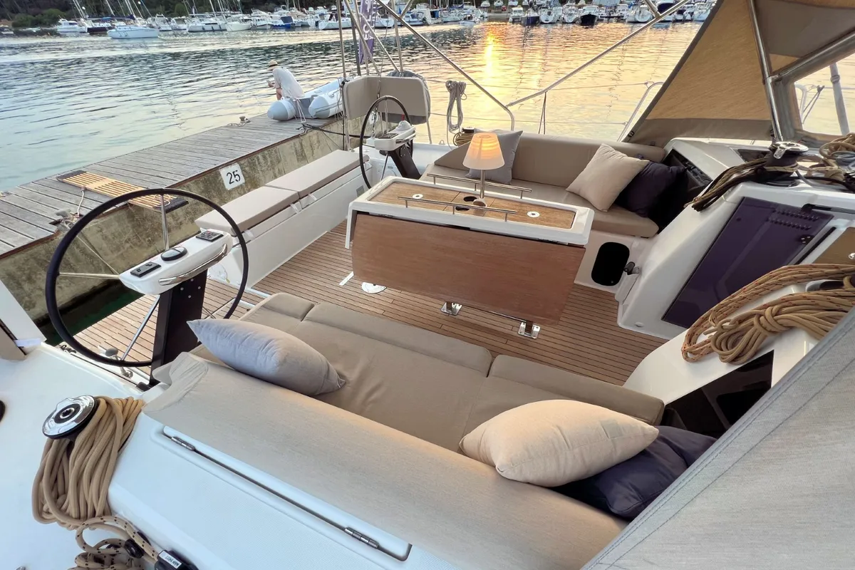 Cockpit of Kaja, a Dufour 430 GL sailboat at Grad Pula, Croatia