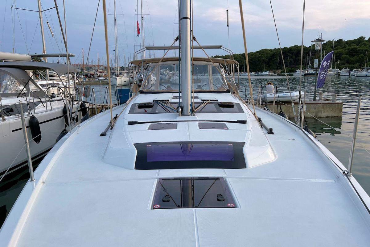 Deck of Kaja, a Dufour 430 GL sailboat at Grad Pula, Croatia