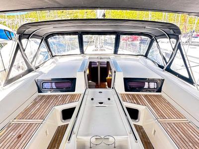 Cockpit of Full Moon, a Beneteau Oceanis 51.1 sailboat at Primošten, Croatia