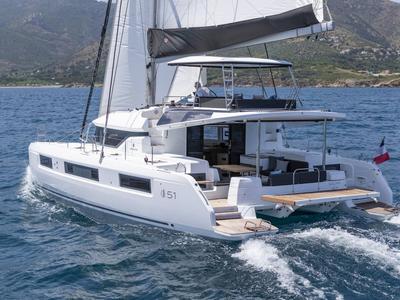 Exterior view of Nowo, a Lagoon 51 catamaran at Seychelles, Mahe, Seychelles