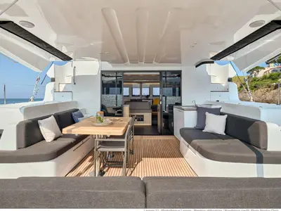 Deck of Nowo, a Lagoon 51 catamaran at Seychelles, Mahe, Seychelles