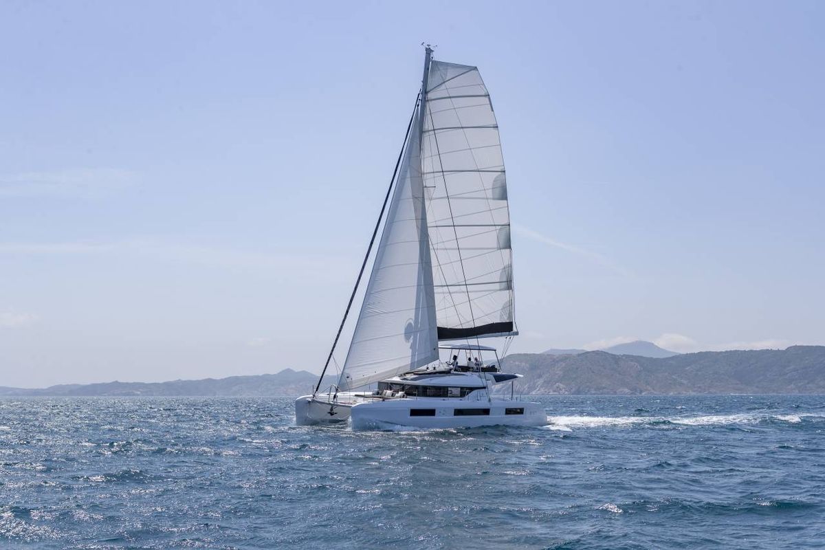 Exterior view of Nowo, a Lagoon 51 catamaran at Seychelles, Mahe, Seychelles
