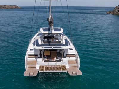 Exterior view of Nowo, a Lagoon 51 catamaran at Seychelles, Mahe, Seychelles