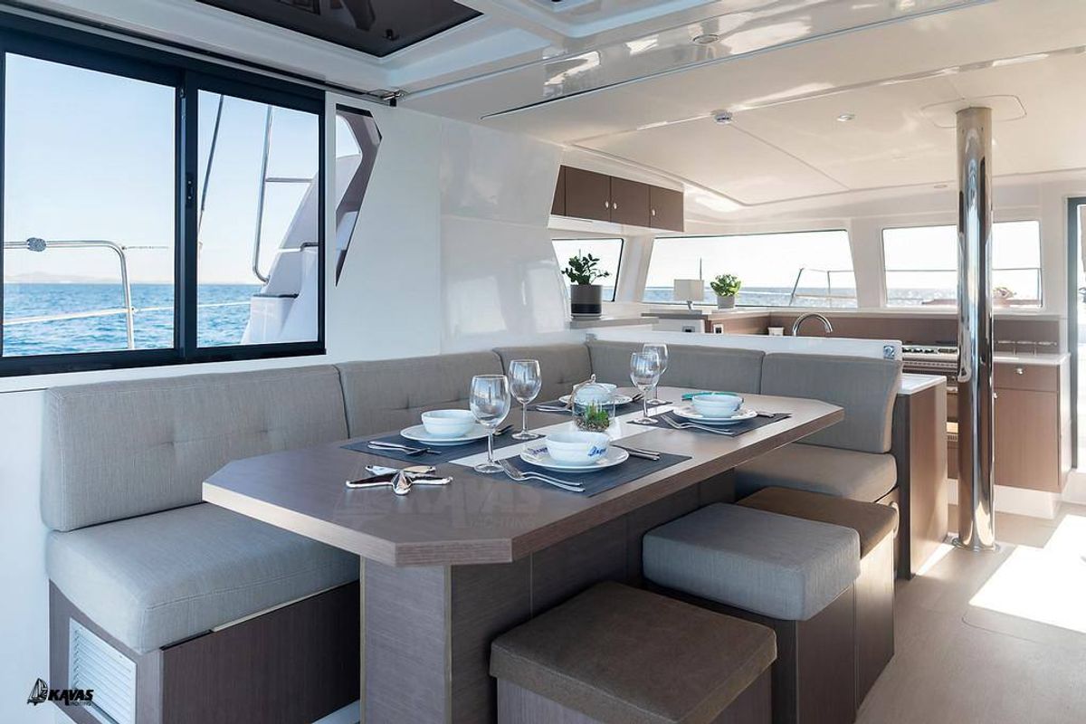 Salon of Kos 42.9, a Bali 4.2 catamaran at Athens, Greece