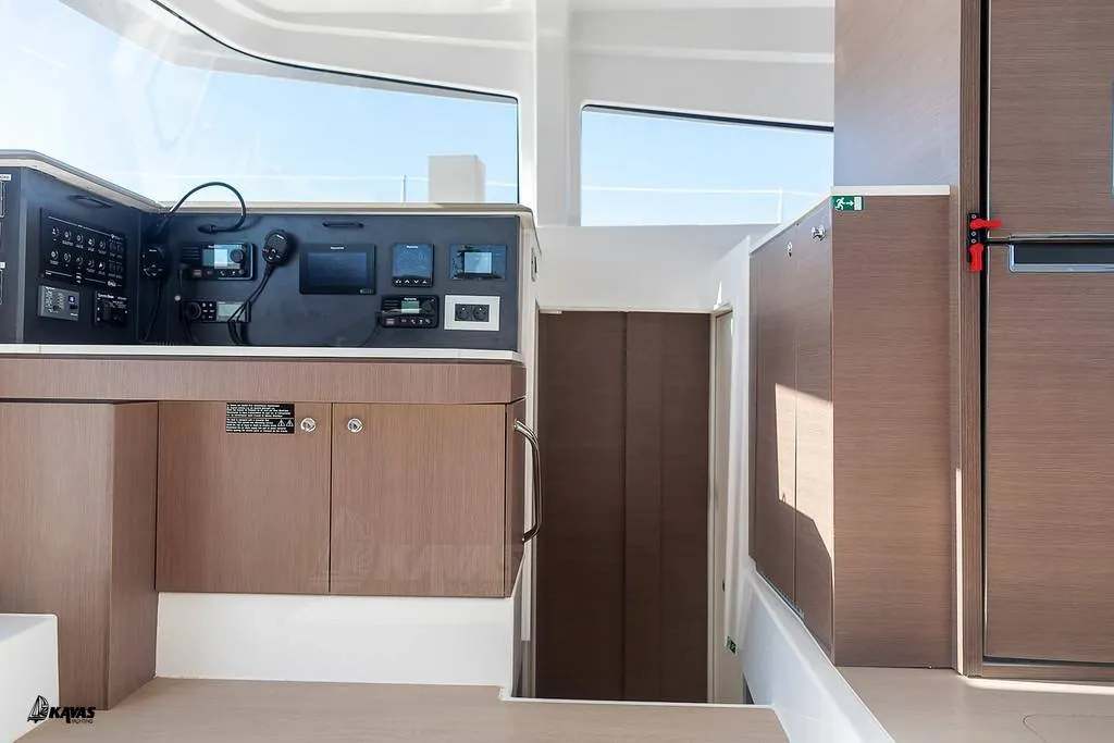 Cockpit of Kos 42.9, a Bali 4.2 catamaran at Athens, Greece