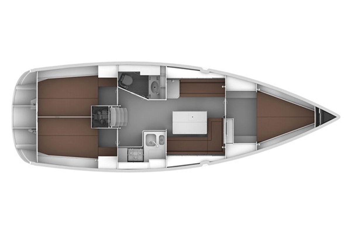 Floor plan of Kiwi, a Bavaria 36 sailboat at Kalkara, Malta
