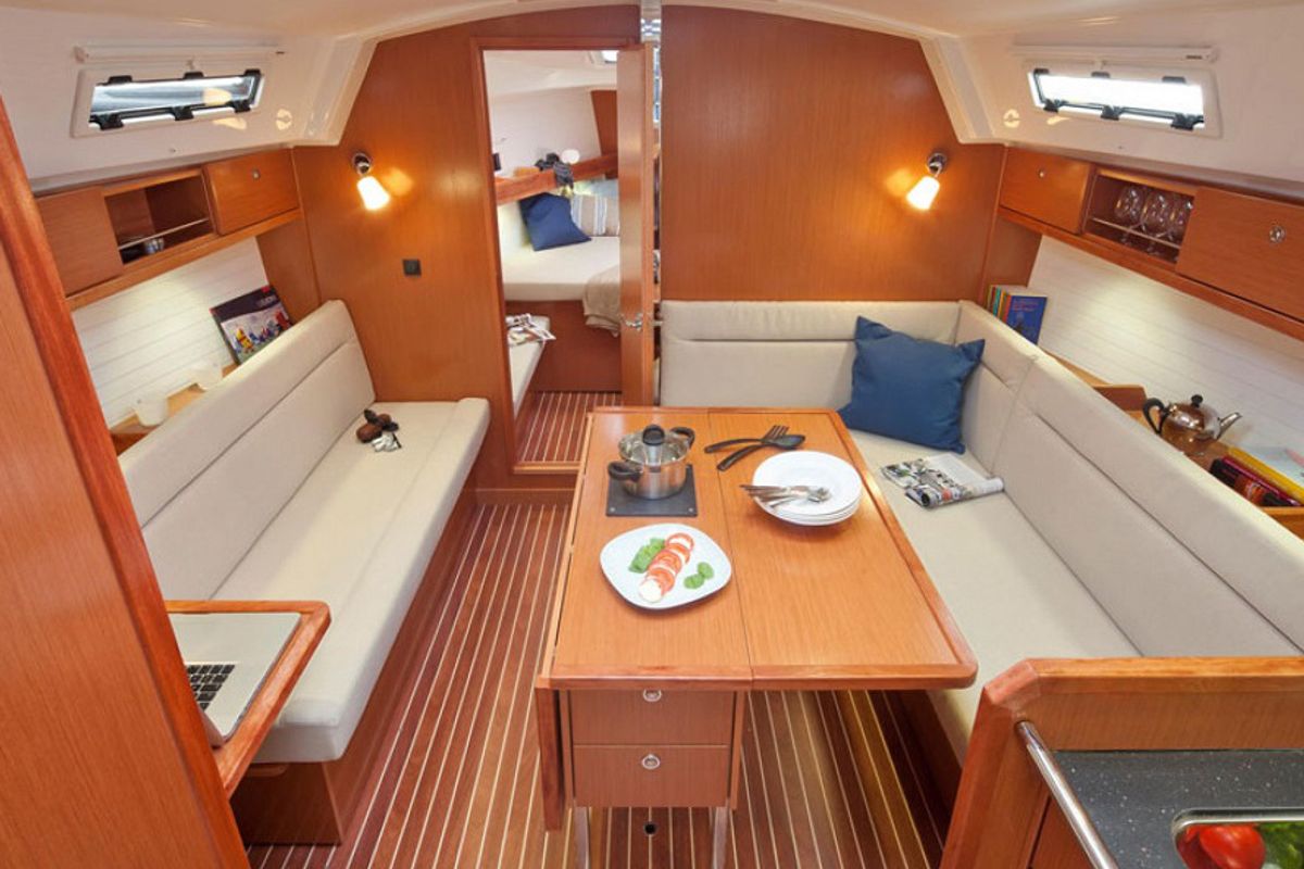 Salon of Kiwi, a Bavaria 36 sailboat at Kalkara, Malta