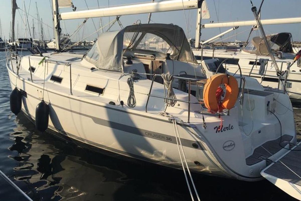 Exterior view of Kiwi, a Bavaria 36 sailboat at Kalkara, Malta
