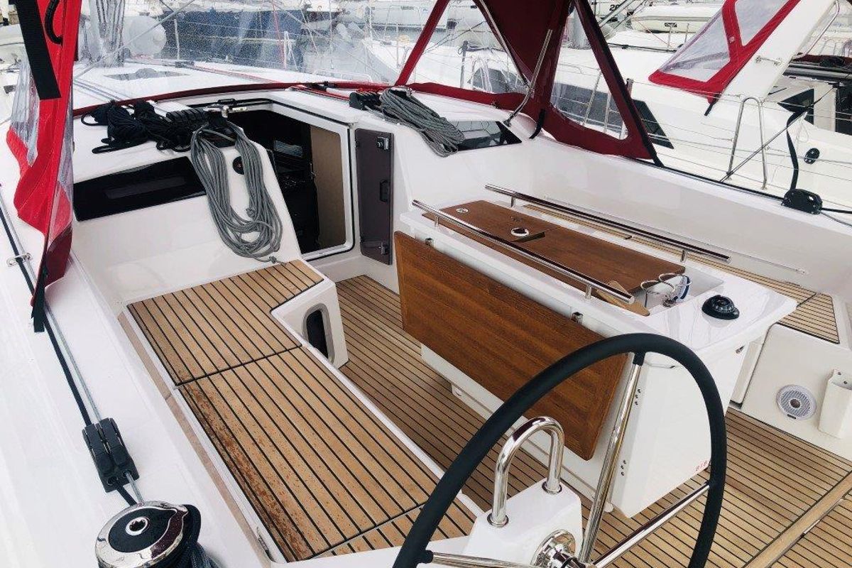 Cockpit of Azorian, a Beneteau Oceanis 40.1 sailboat at Split, Croatia