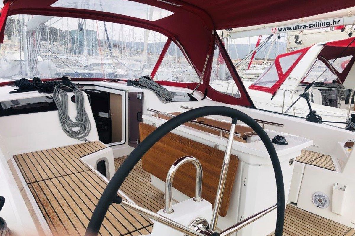 Cockpit of Azorian, a Beneteau Oceanis 40.1 sailboat at Split, Croatia