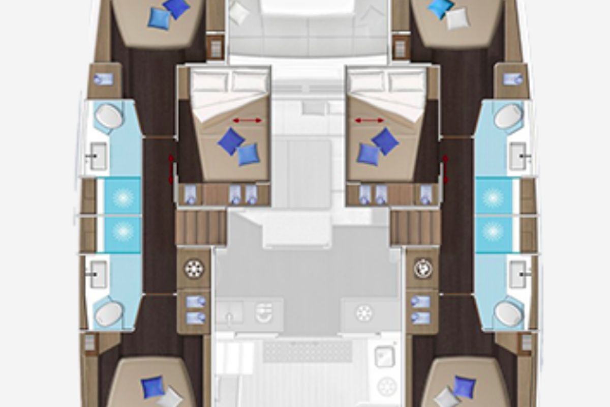 Floor plan of Escapade, a Lagoon 51 catamaran at Road Town, British Virgin Islands