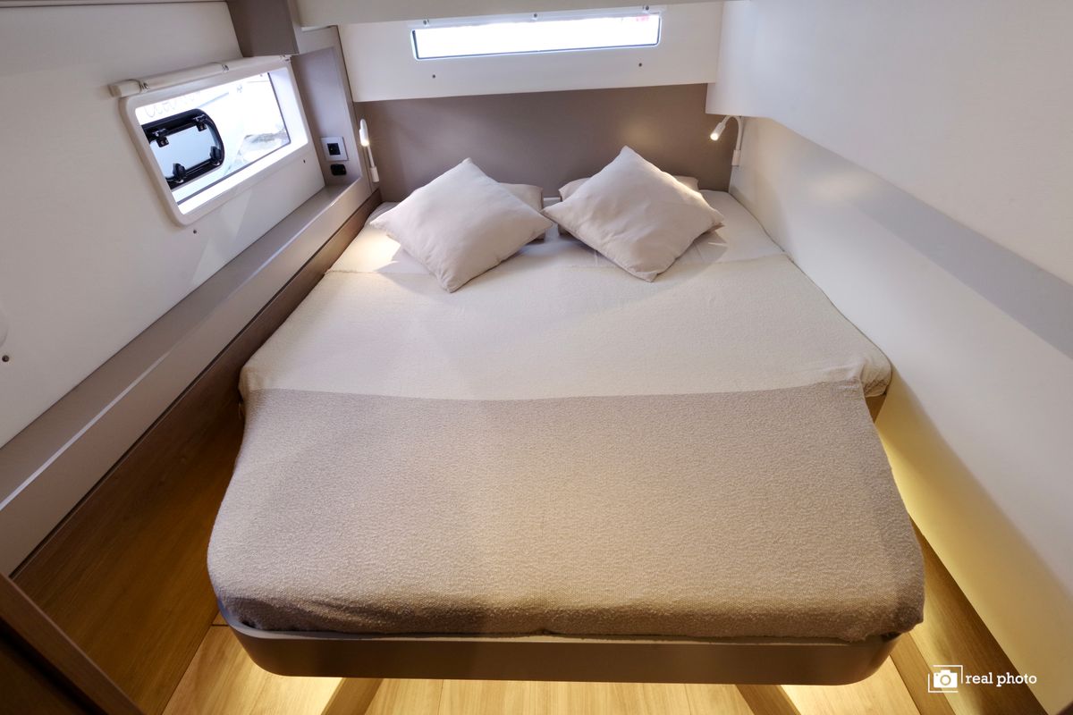 Cabin on Orsa I, a Bali 4.2 catamaran at Cannigione, Italy