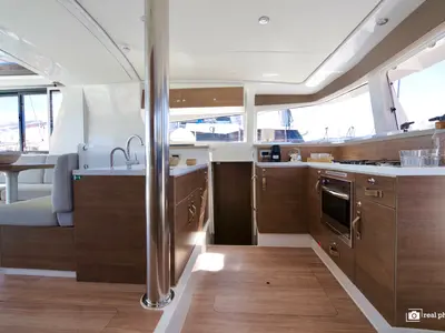 Galley of Orsa I, a Bali 4.2 catamaran at Cannigione, Italy