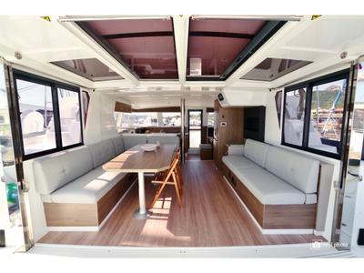 Salon of Orsa I, a Bali 4.2 catamaran at Cannigione, Italy
