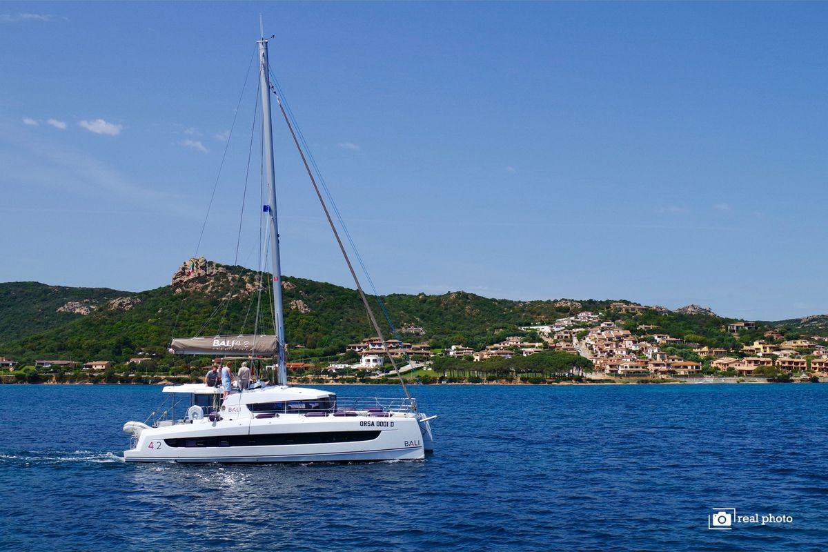 Exterior view of Orsa I, a Bali 4.2 catamaran at Cannigione, Italy