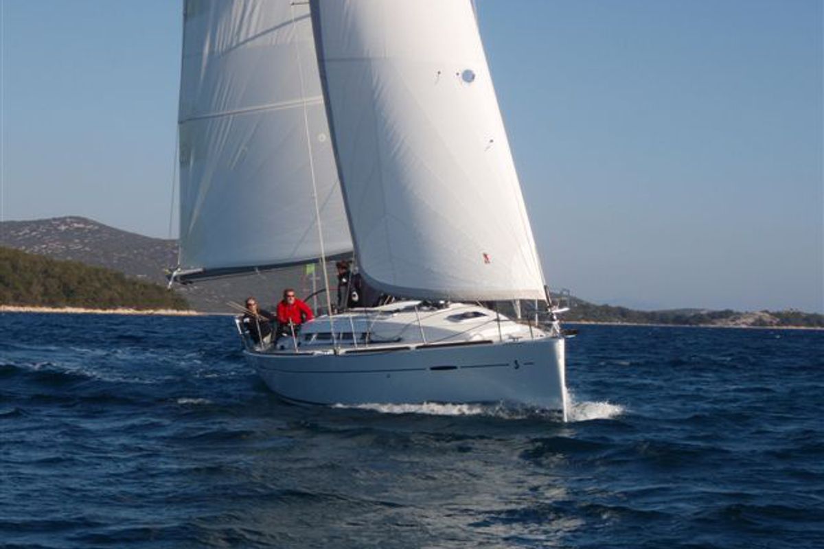 Exterior view of Saggitarius, a Beneteau First 35 sailboat at Jezera, Croatia