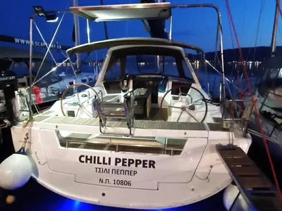 Exterior view of Chilli Pepper, a Beneteau Oceanis 45 sailboat at Volos Municipality, Greece