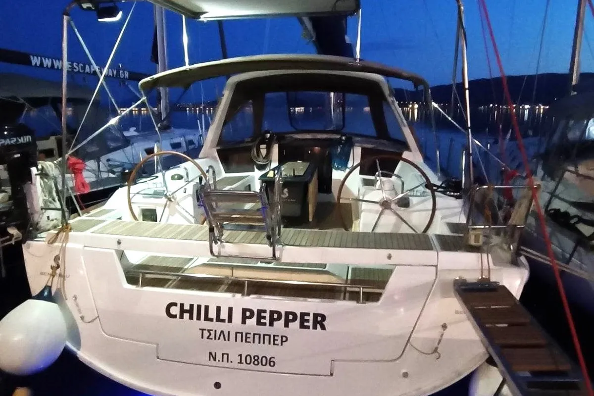 Exterior view of Chilli Pepper, a Beneteau Oceanis 45 sailboat at Volos Municipality, Greece