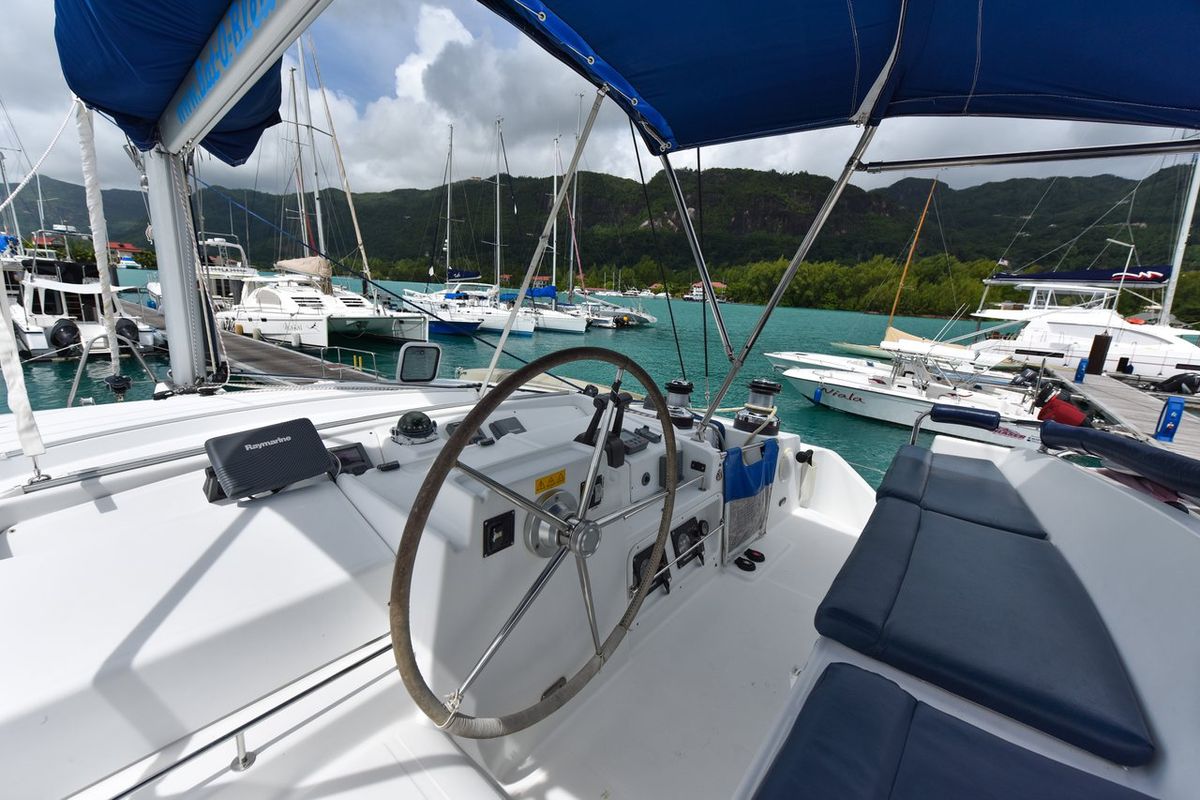 Cockpit of Mystikal, a Lagoon 440 catamaran at Baan Salak Phet, Thailand