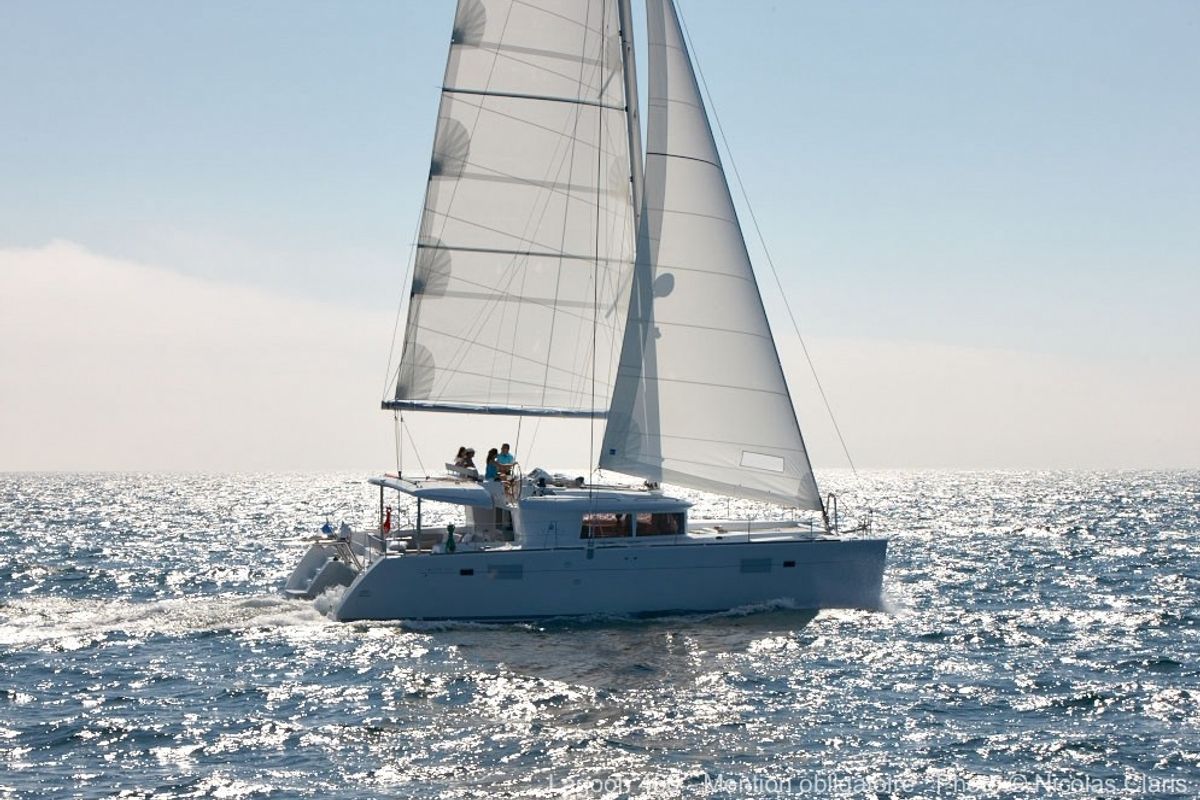 Exterior view of Lipopette, a Lagoon 450 catamaran at Propriano, France