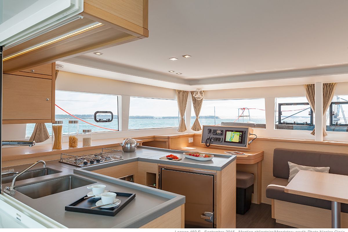 Galley of Lipopette, a Lagoon 450 catamaran at Propriano, France
