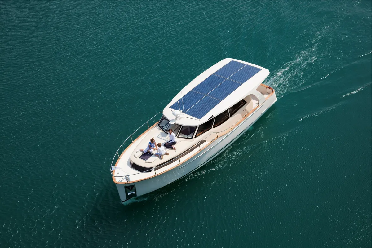 Exterior view of Dalen, a Greenline 33 yacht at Porsgrunn, Norway