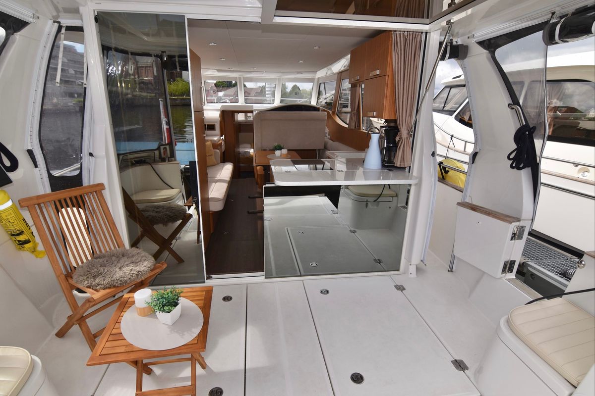 Deck of Dalen, a Greenline 33 yacht at Porsgrunn, Norway