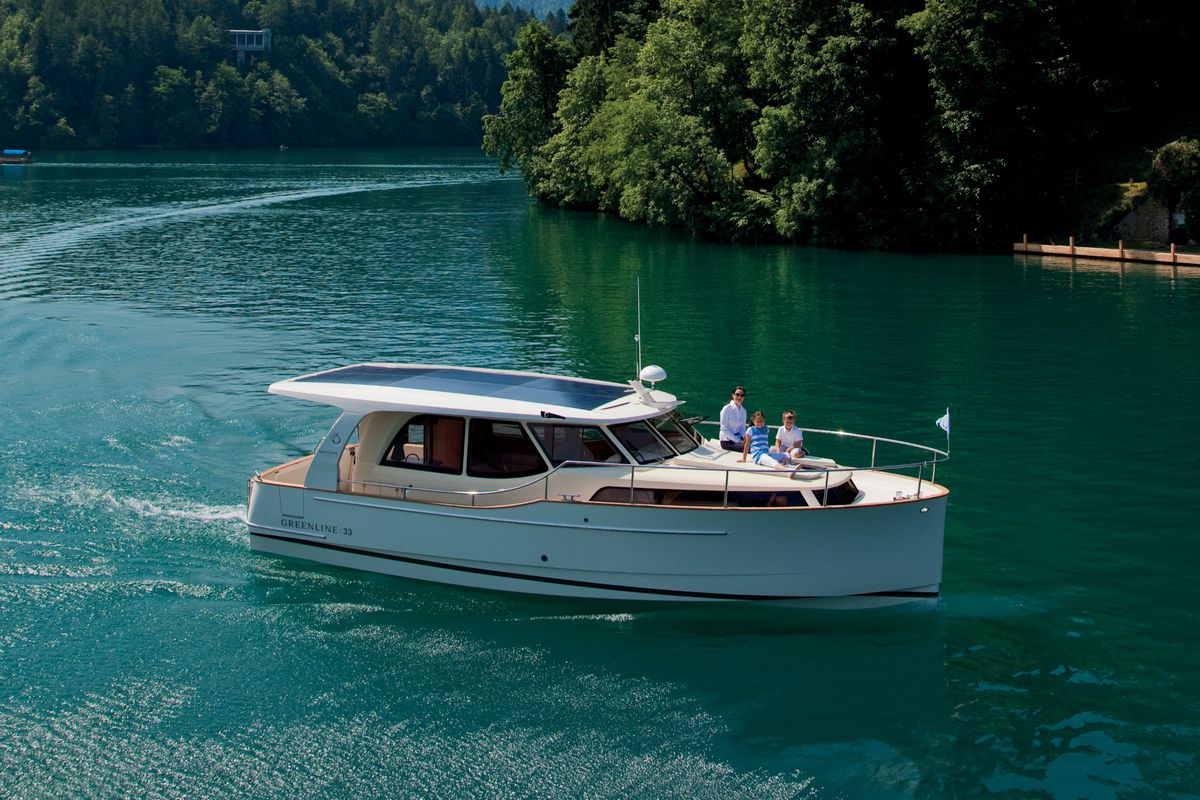 Exterior view of Dalen, a Greenline 33 yacht at Porsgrunn, Norway