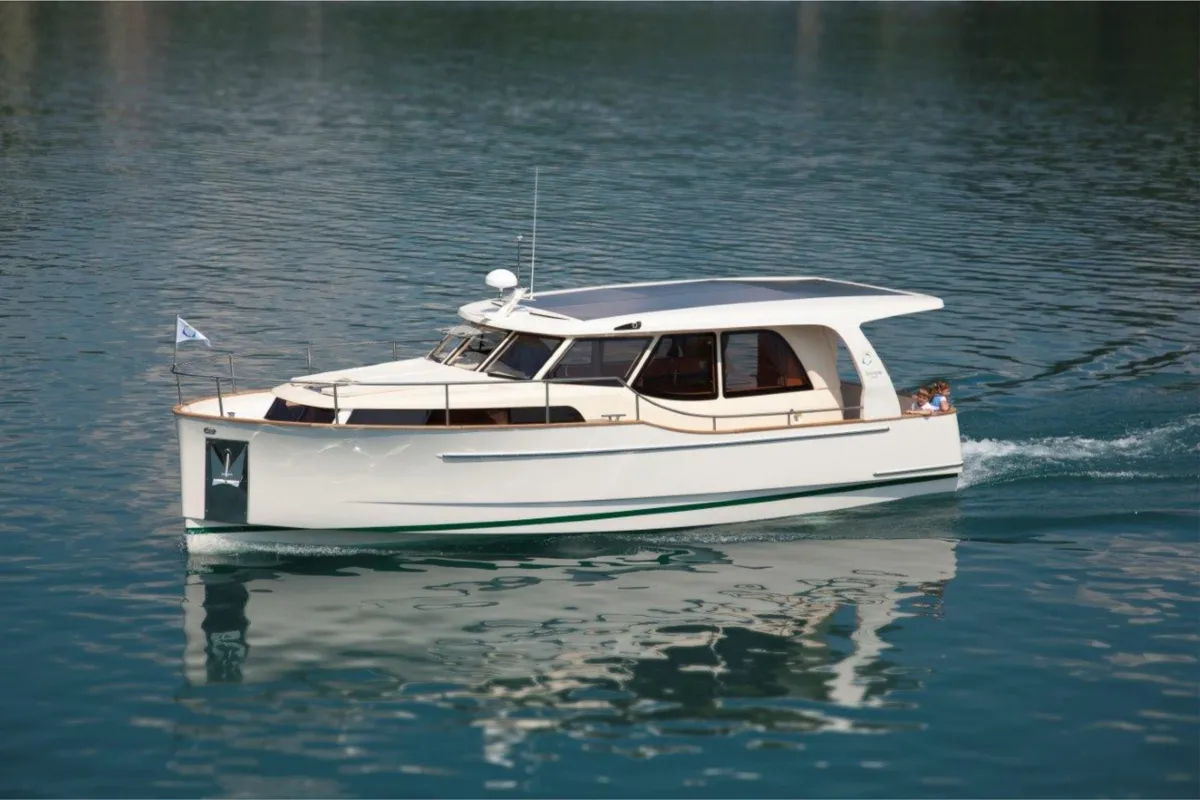 Exterior view of Dalen, a Greenline 33 yacht at Porsgrunn, Norway