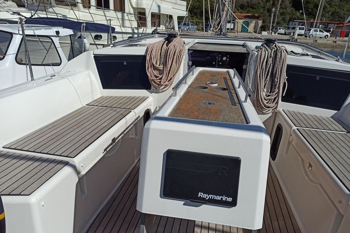 Deck of Esko, a Dufour 390 GL sailboat at Grad Pula, Croatia