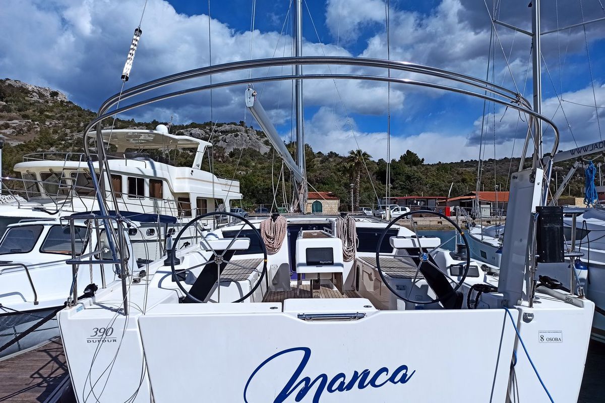 Exterior view of Esko, a Dufour 390 GL sailboat at Grad Pula, Croatia