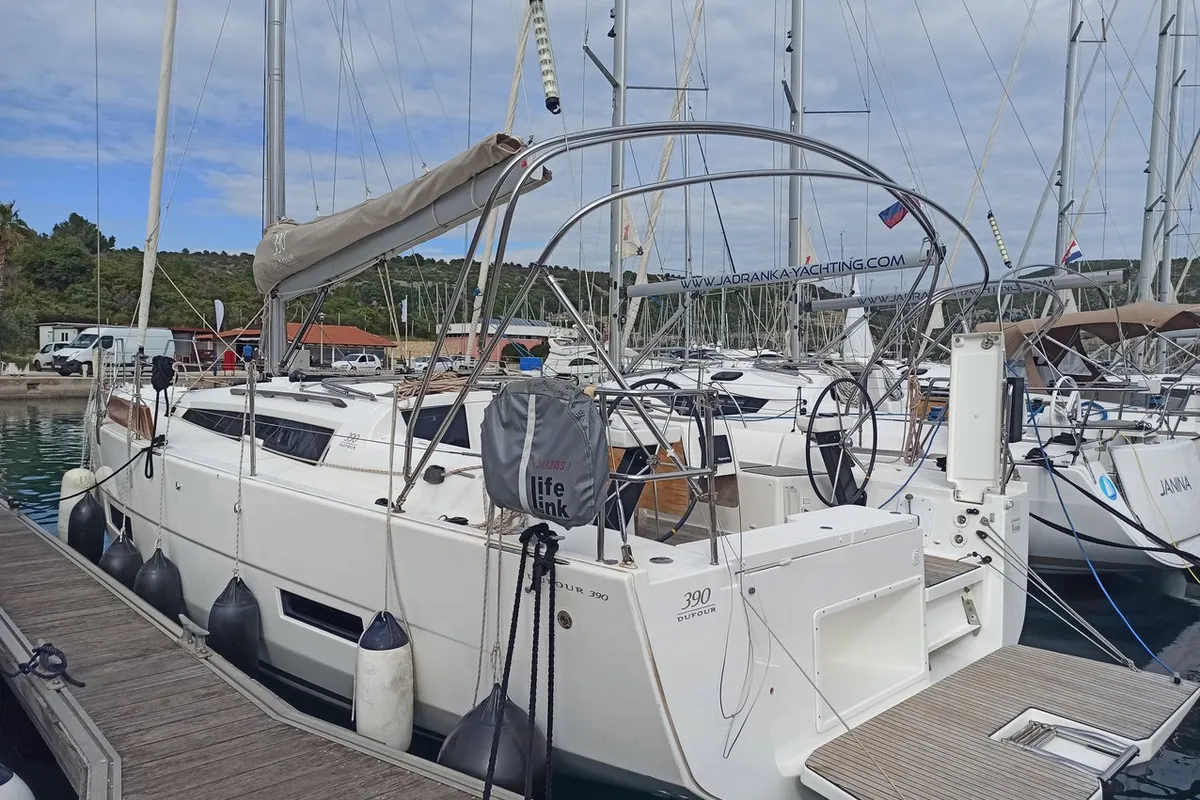 Exterior view of Esko, a Dufour 390 GL sailboat at Grad Pula, Croatia