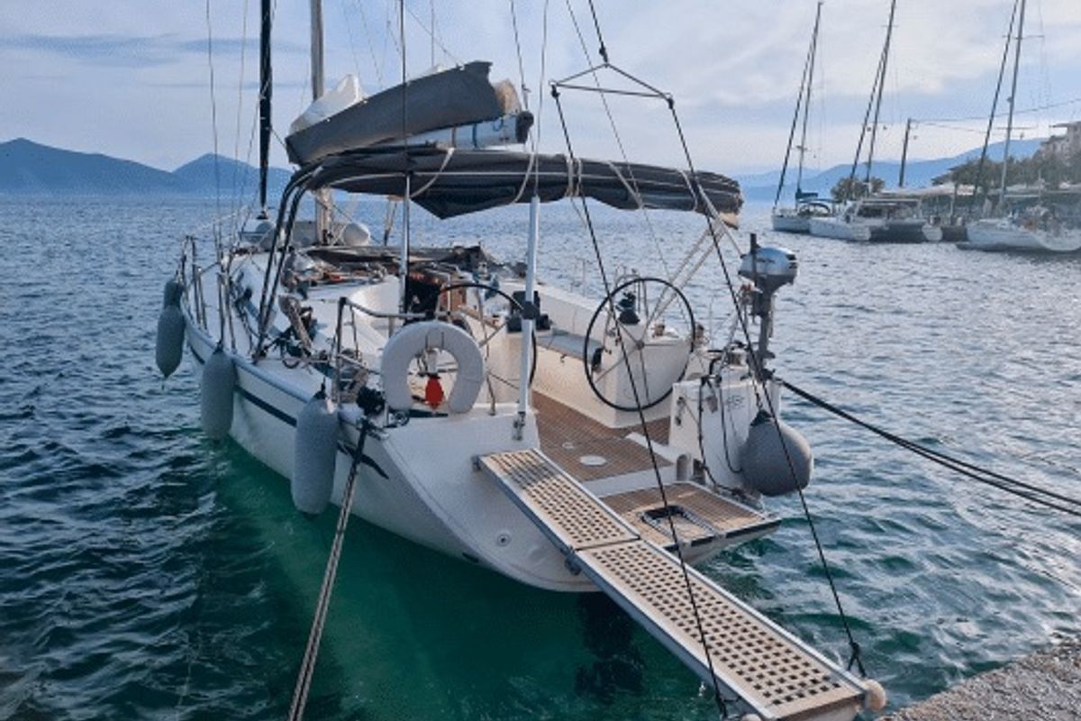 Deck of Santana, a Bavaria Cruiser 40 sailboat at Volos Municipality, Greece