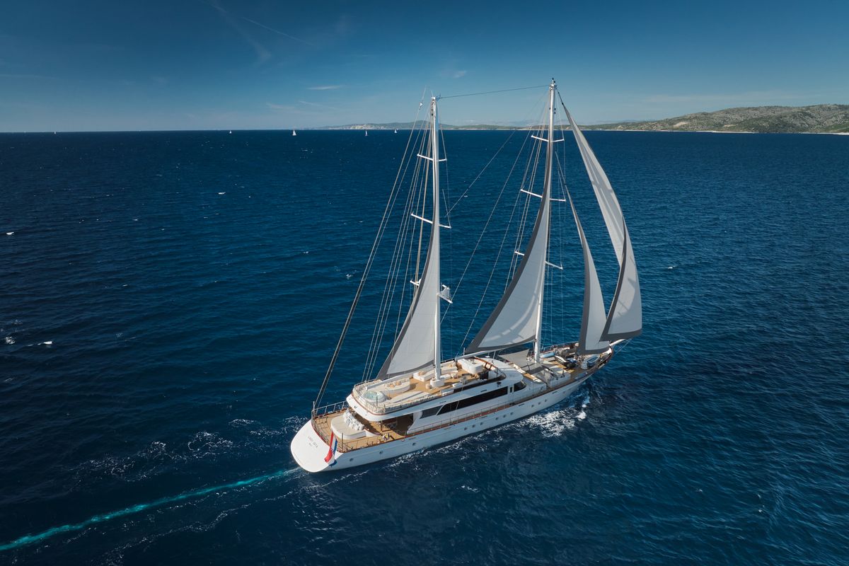 Deck of Lady Gita, a Gulet Motor sailer yacht at Split, Croatia