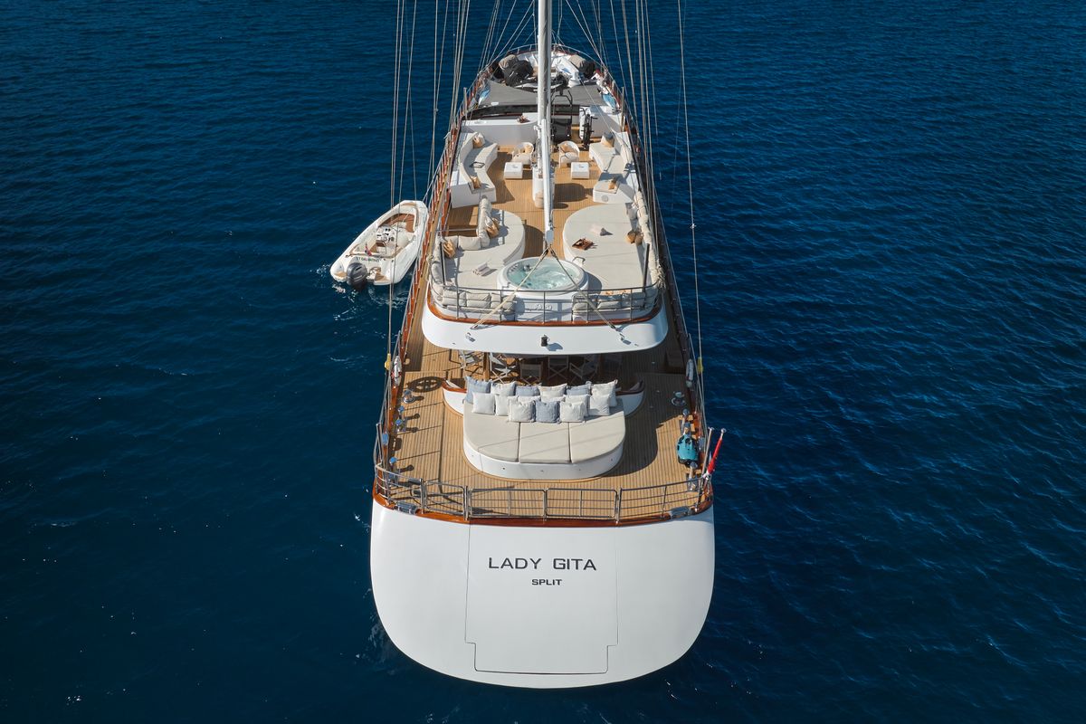 Deck of Lady Gita, a Gulet Motor sailer yacht at Split, Croatia