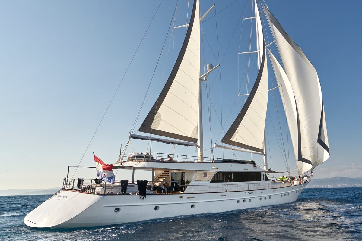 Deck of Lady Gita, a Gulet Motor sailer yacht at Split, Croatia