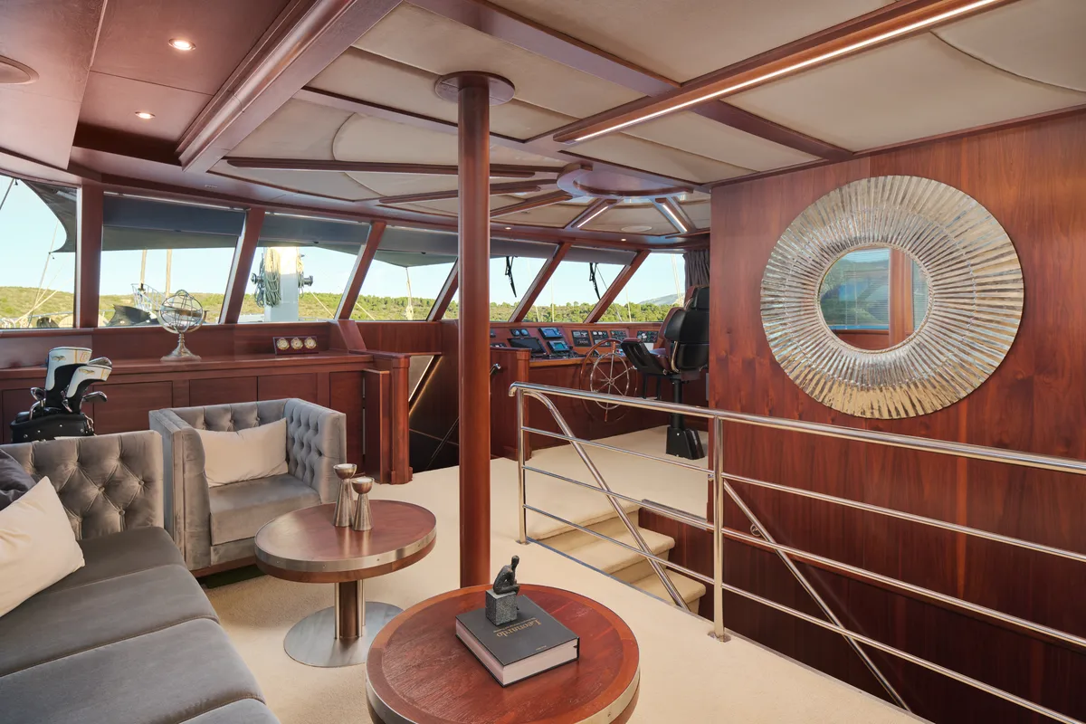 Cockpit of Lady Gita, a Gulet Motor sailer yacht at Split, Croatia