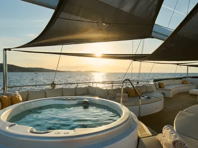 Deck of Lady Gita, a Gulet Motor sailer yacht at Split, Croatia