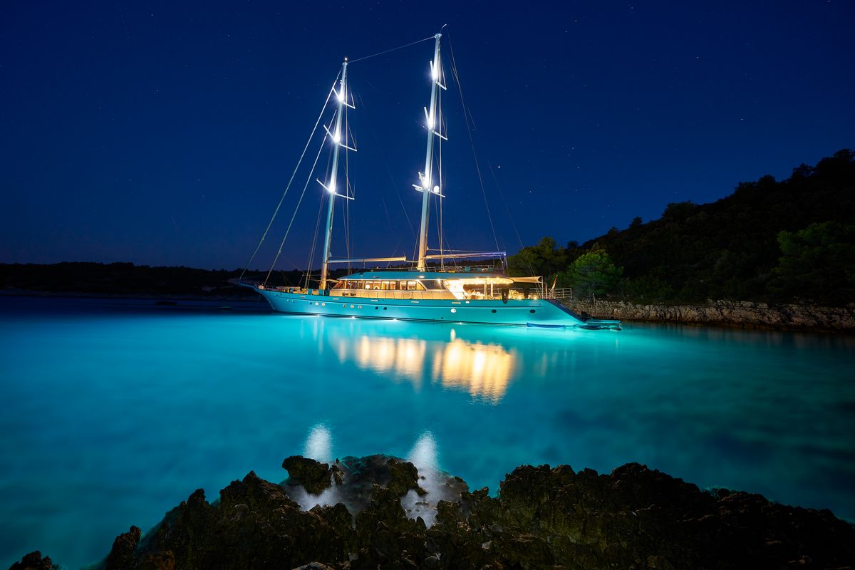 Deck of Lady Gita, a Gulet Motor sailer yacht at Split, Croatia
