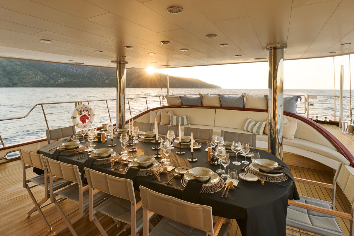Deck of Lady Gita, a Gulet Motor sailer yacht at Split, Croatia