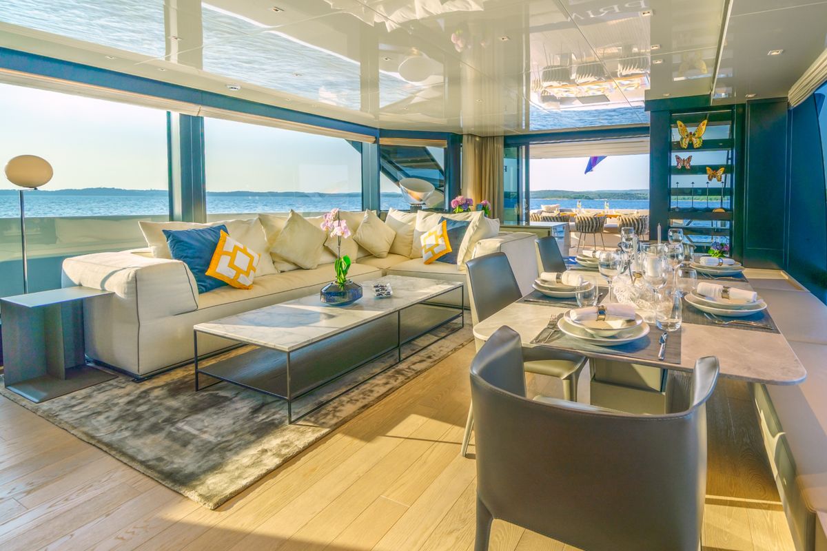 Salon of Primus, a Sanlorenzo San Lorenzo SL 96 yacht at Seget Donji, Croatia