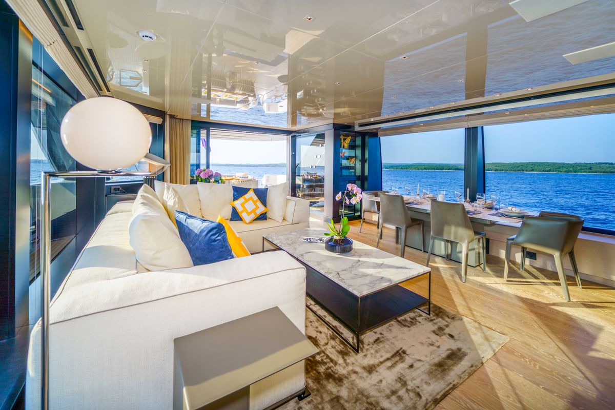Salon of Primus, a Sanlorenzo San Lorenzo SL 96 yacht at Seget Donji, Croatia