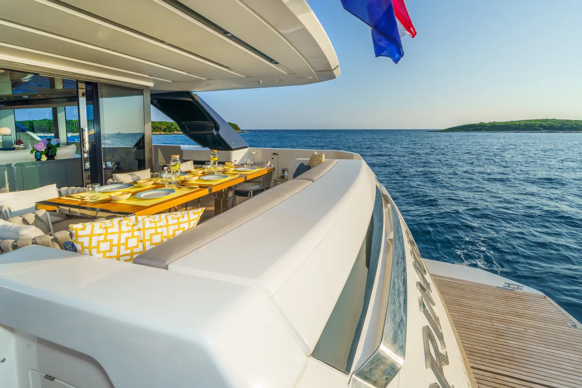 Deck of Primus, a Sanlorenzo San Lorenzo SL 96 yacht at Seget Donji, Croatia